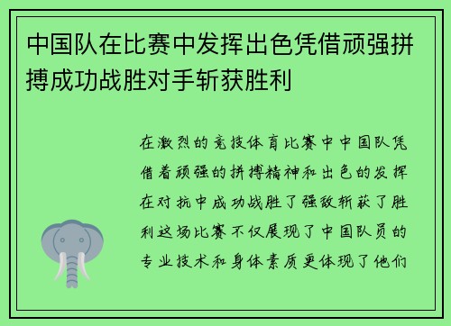 中国队在比赛中发挥出色凭借顽强拼搏成功战胜对手斩获胜利