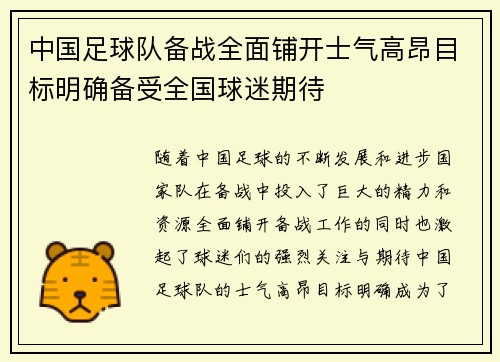 中国足球队备战全面铺开士气高昂目标明确备受全国球迷期待